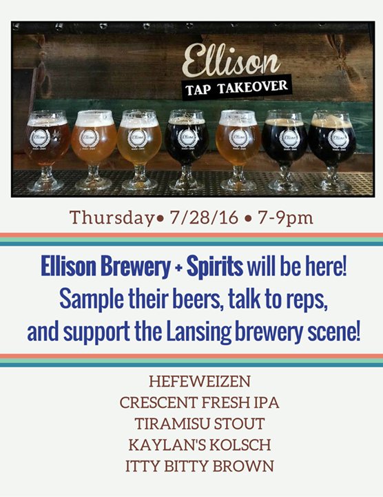 CladdaghLansing's tweet photo. Ellison Brewery + Spirits will be here Thursday! Reps will be passing out samples! https://t.co/HVks0DV5Uv