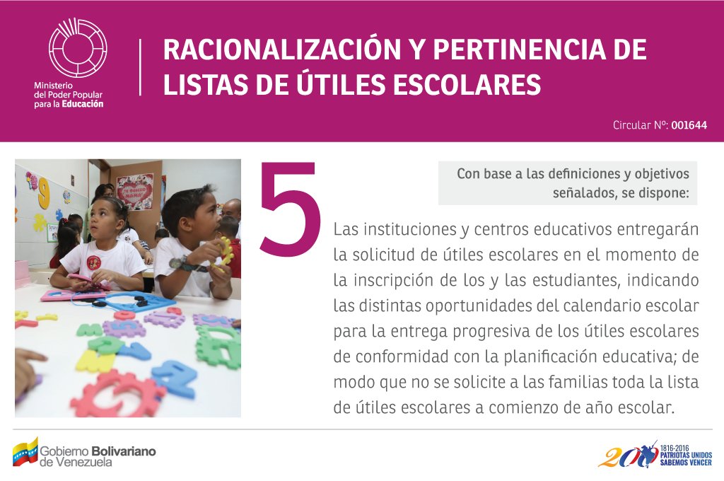 mineducacion_ve's tweet photo. Materiales y textos escolares no deben ser exigidos en planteles oficiales de todo el país #EducaciónGratuita https://t.co/eXFWeAu4tz