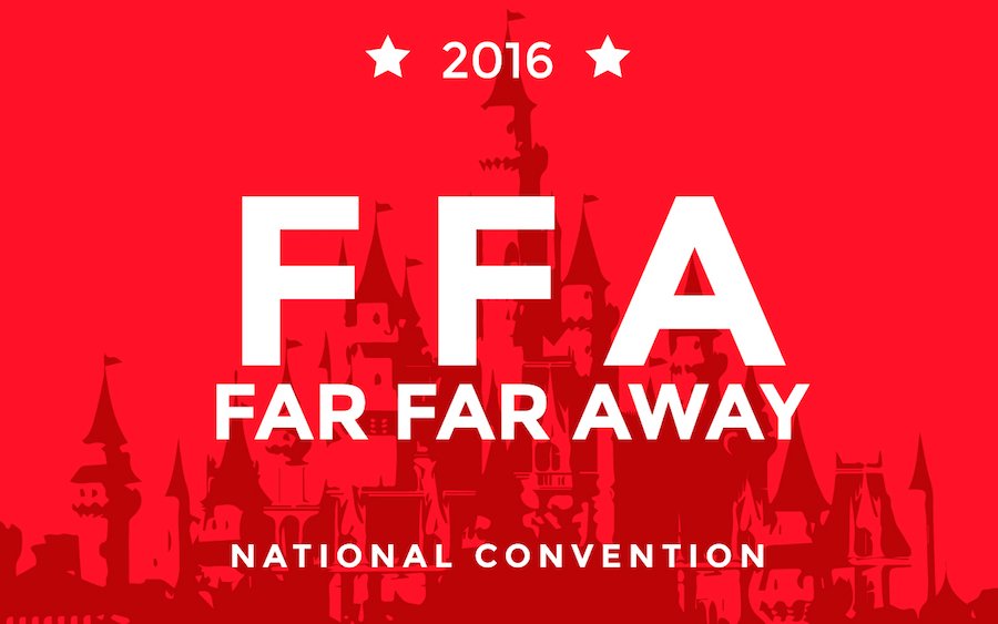 Shrek4Pres's tweet photo. Speeches, mayhem, and...vice president announcements? It's all happening at the Far Far Away Convention! https://t.co/eZHlLoXZzC