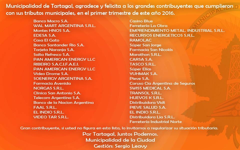 MTartagal's tweet photo. @MTartagal agradece y felicita a contribuyentes que cumplieron con sus #tributosmunicipales en el primer trimestre https://t.co/b8PRp3CVrb