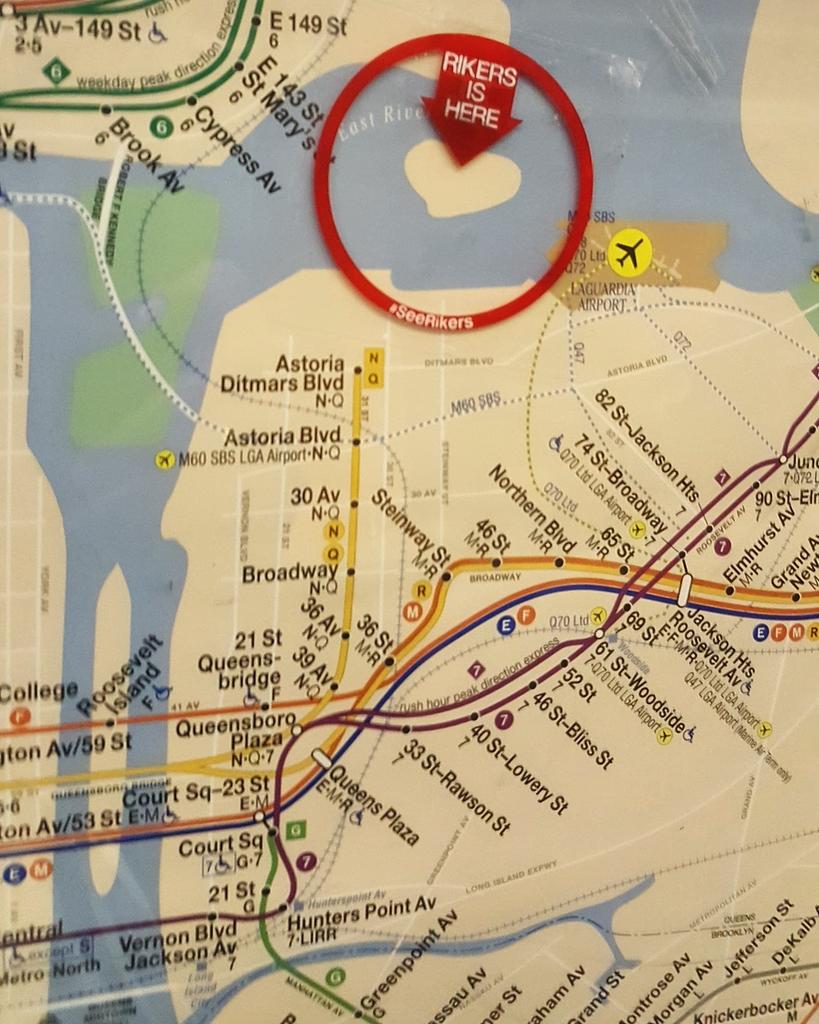 jgmoore's tweet photo. Interesting project--to #SeeRikers on the #nyc subway #map https://t.co/oAHg2ewyX7