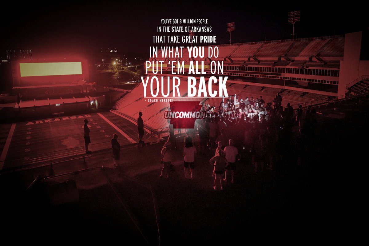 RazorbackFB's tweet photo. "You’ve got 3 million people in the state of Arkansas that take great pride in what you do..." https://t.co/PFbwEY9uFu