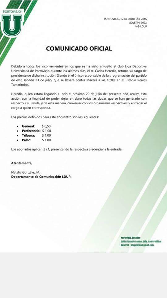 ldup's tweet image. Comunicado de última hora: Carlos Hereida retoma a la presidencia de LDUP.