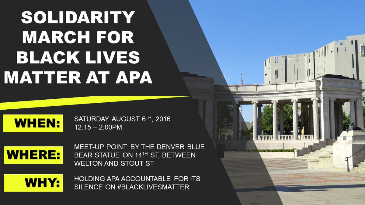 Disruptapa2016's tweet photo. Join us at the Solidarity March for Black Lives Matter at APA. Click for more info: https://t.co/wEcci7Wm8o https://t.co/tRXW9sm8CZ