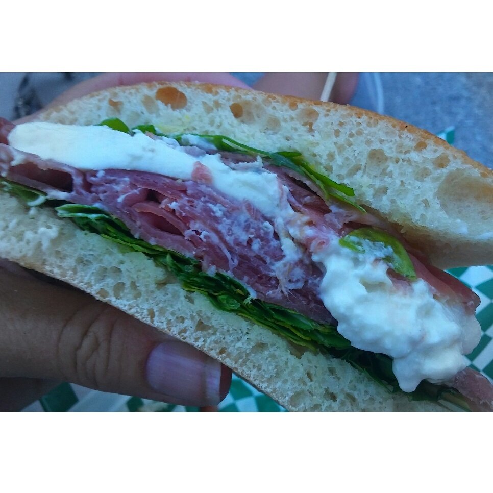 SFLFoodandWine's tweet photo. My new favorite, the crazy delish black truffle burrata sandwich from @CucinaBambina. Great job Gina! https://t.co/KtD1jdwJJv