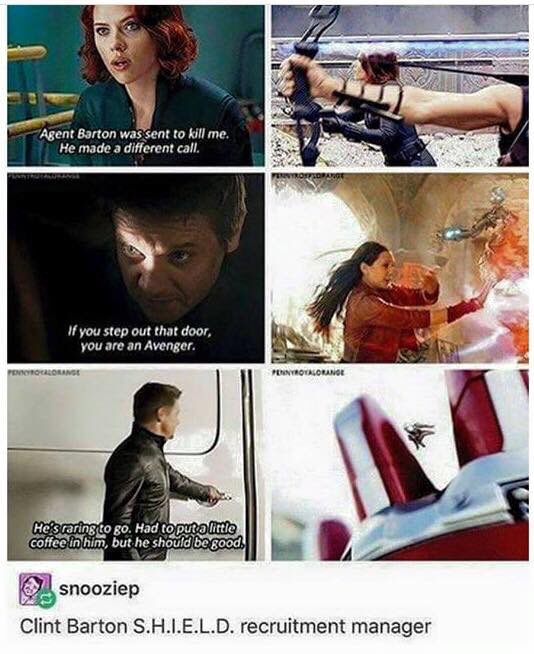 SecretAgentMiss's tweet image. I'd say it's more like "Clint Barton:   Always shows up with extra family members at reunions"