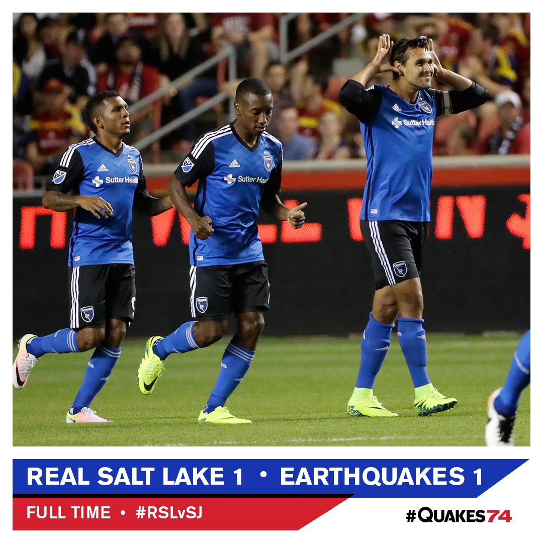 SJEarthquakes's tweet photo. FULL TIME: @RealSaltLake 1, #Quakes74 1. Wondo's early goal is matched &amp; Quakes secure a crucial road point. #RSLvSJ https://t.co/ImDZrMrmNh