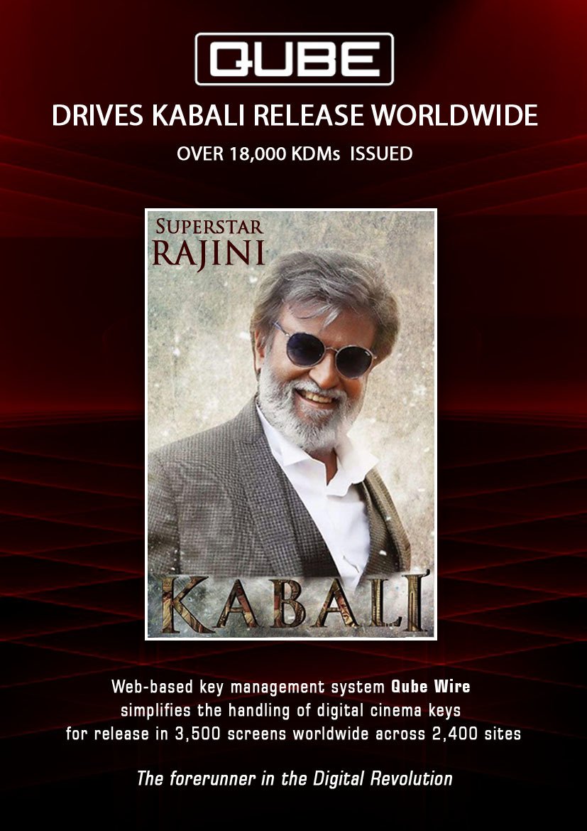 QubeIndia's tweet photo. #Kabali was enabled for release by #Qube in 3,500 screens across 2,400 sites, with over 18,000 KDMs being issued! https://t.co/Xfjzj3Osd0