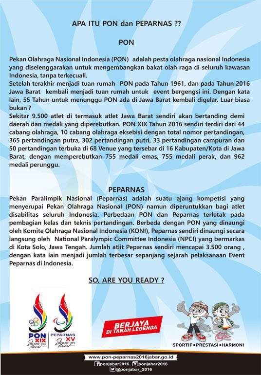 DisporaBandung's tweet photo. Pengumuman Rekrutmen Relawan PON XIX Jabar. Formulir pendaftaran online https://t.co/hWbKHCqope https://t.co/qsTBWBsrxY