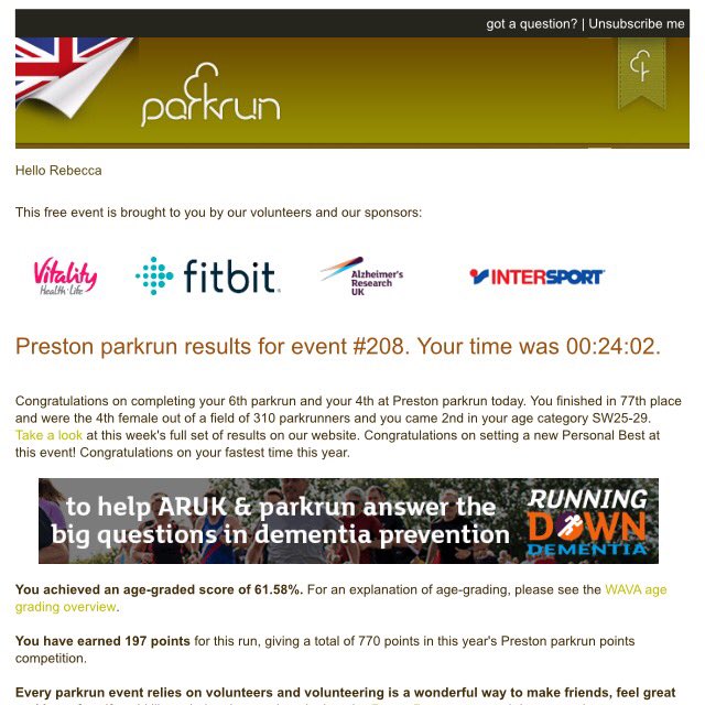 ZUMBecccA's tweet photo. Instead of a Saturday lie in, I was up charging round Avenham park with @Prestonparkrun managed a new PB too! 💪🏻 https://t.co/JvNVPYxAKy