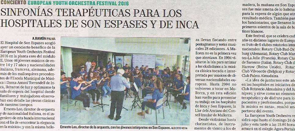 RCPAlmudaina's tweet photo. Articulo publicado hoy en el periódico El Mundo sobre los conciertos del #EuropeanYouthOrchestraFestival2016. https://t.co/yDZqrB9OVC
