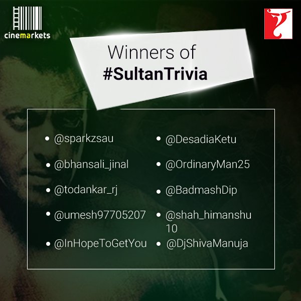 cineMArkets's tweet photo. Congratulations to all the winners of #SultanTrivia
Please DM us your contact details. Thanks! https://t.co/DdZy1XOwlQ