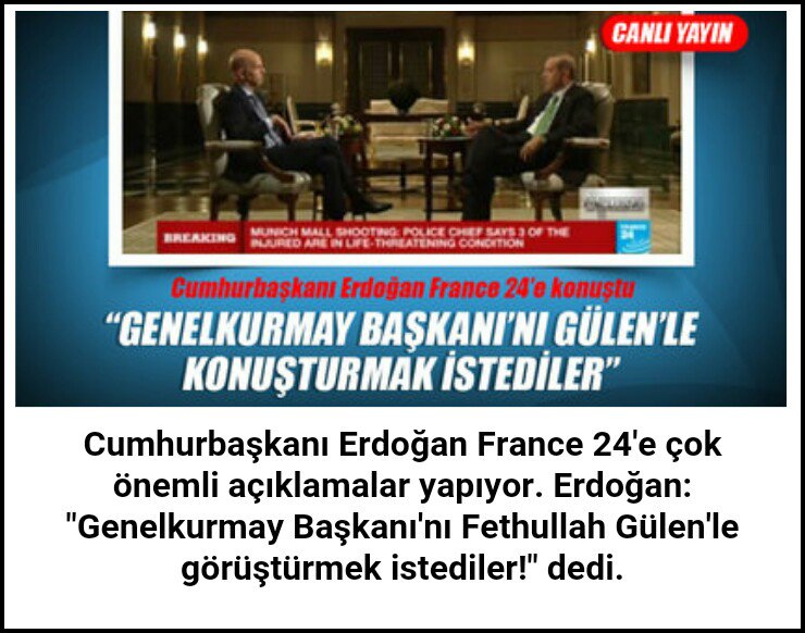 ensari622's tweet photo. Alsana Kanıt ABD..
CB Erdoğan France 24 Verdiği Röportaj: Darbeciler Hulusi Akar'ı Gülen'le Görüştürmek İstediler.! https://t.co/TobdqFLBtS