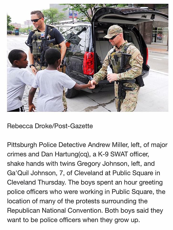 PghPolice's tweet photo. This pic from #RNC2016 represents hope for present &amp; the future #PittsburghPoliceChallenge #ShowSomeLove https://t.co/cxzpRI30QM