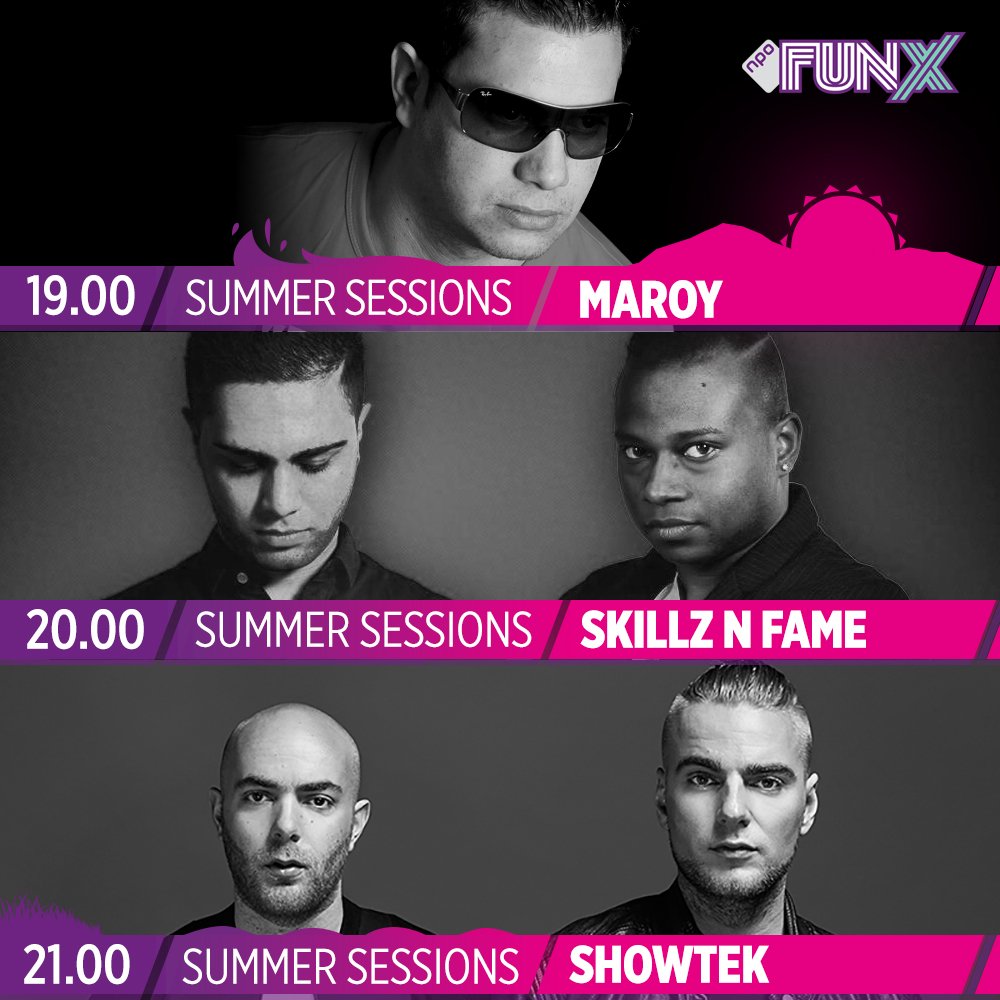 FunX's tweet photo. Vanaf 19:00 uur hoor je hete beats in #FunXDance van @MaroyMusic, @SkillznFame en @SHOWTEK #Summersessions https://t.co/ucCHTwB6BM