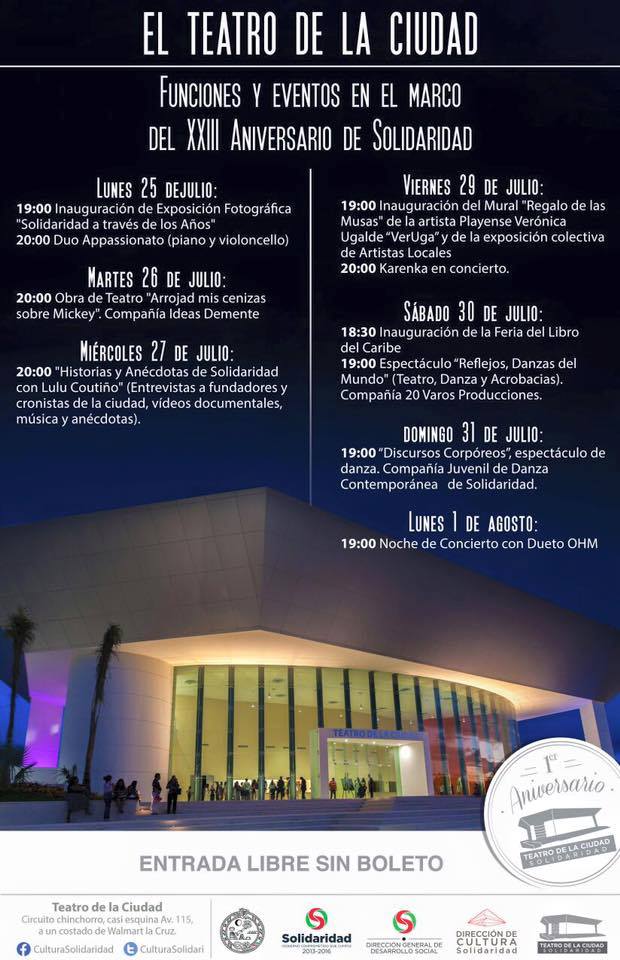 EstoyConMau's tweet photo. Con motivo al XXIII aniversario de nuestro municipio nos invita @CulturaSolidari a disfrutar estas magnas funciones https://t.co/SsNrano1hj