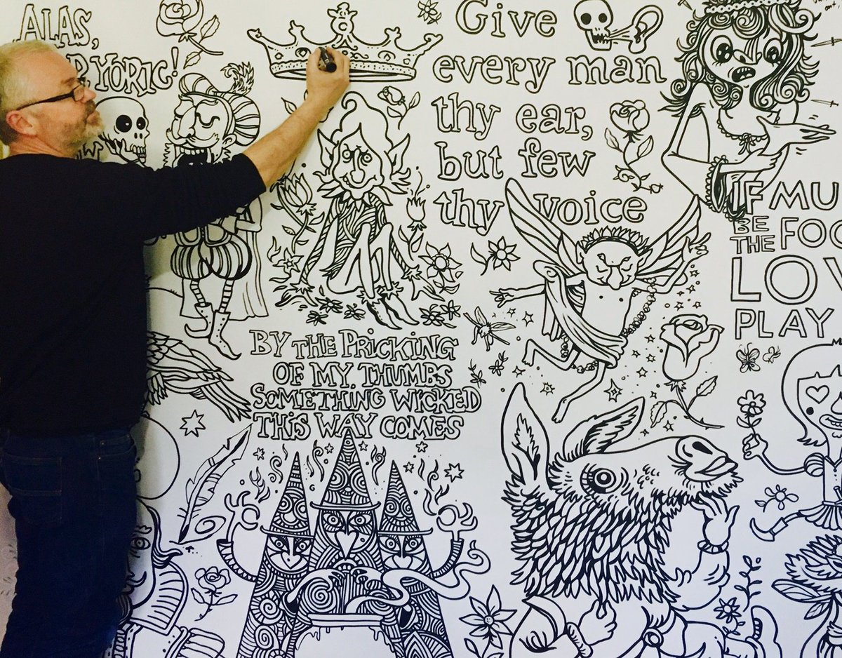 Join <a href="/mildlyartistic/">Scott Walker</a> at <a href="/TheRSC/">The RSC</a> on Sunday add your own colours and patterns to a giant Shakespeare themed mural