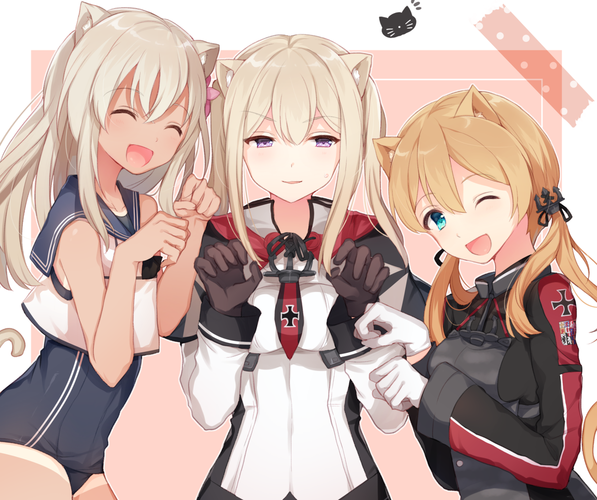 グラーフ・ツェッペリン(艦これ) ,プリンツ・オイゲン(艦これ) ,呂500(艦これ) 「にゃー(=^・ω・^=)
夏コミ新刊からぺたり 」|柊蒼恋｜FANBOX開設のイラスト