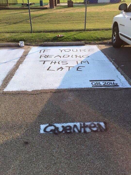MensHumor's tweet photo. "At my school they let the kids paint their parking spot." https://t.co/2euuIehFye