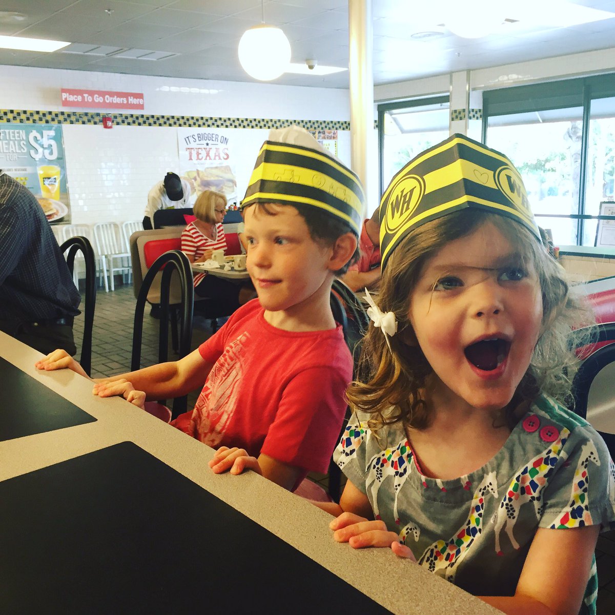 ATLHealthLawyer's tweet photo. .@DowntownDecatur @WaffleHouse is AWESOME. The crew even drew ❤️s and 😀s on their hats. 👍 #greaterindecatur https://t.co/7mQYtLKouA
