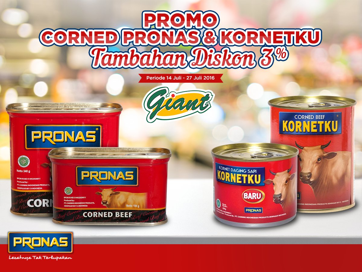 DISKON! Kornet Pronas dan Kornetku Pronas di Giant diskon tambahan 3%. Yuk beli Pronas di <a href="/GiantIndo/">Giant Indonesia</a>. #PromoPronas