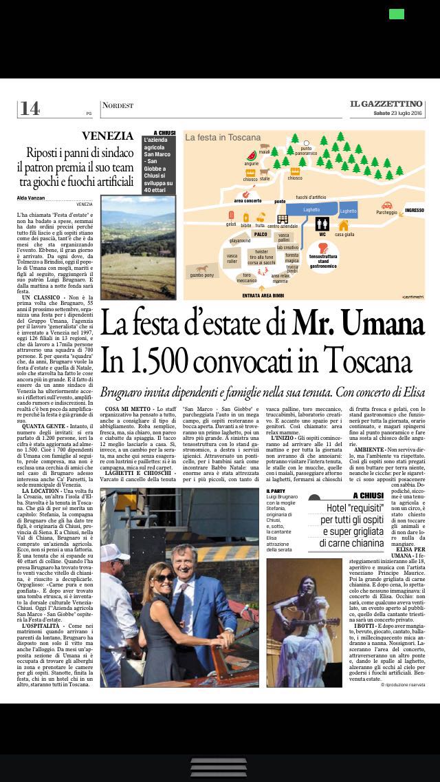 Festa d'estate,  in 1500 in Toscana per il patron di Umana <a href="/LuigiBrugnaro/">Luigi Brugnaro</a>. Le anticipazioni sul <a href="/Gazzettino/">Gazzettino</a>