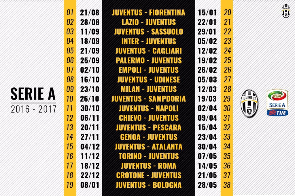 Juventus Life セリエa16 17シーズン ユヴェントスの試合日程が発表された ユヴェントス 試合日程 セリエa Timカップ T Co 1s2slrp6f0 Twitter