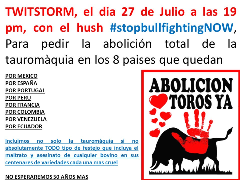 NOTORDESILLAS15's tweet photo. Campaña internacional por la abolicion de la tauromaquia y todos los festejos con toros y vacas en los 8 paises https://t.co/Z0nokQoIsJ