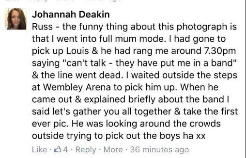 WhatsNewInMusic's tweet photo. Jay (mãe do Louis) via Facebook. #6yearsof1D https://t.co/fii31iq2gn