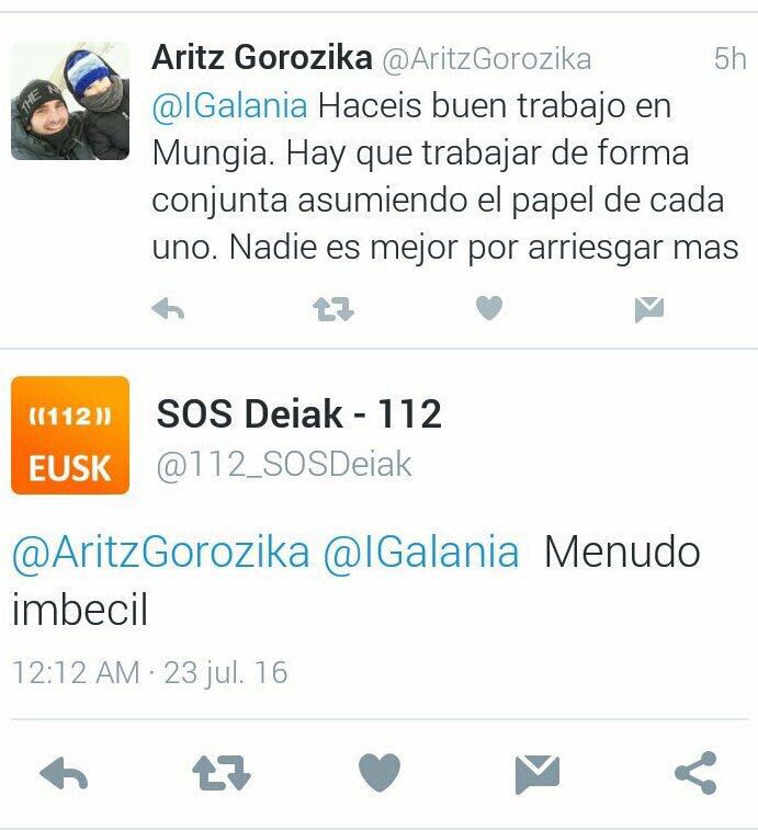 BomberosEuskadi's tweet photo. @112_SOSDeiak @Gob_eus 
Totalmente inadmisible este tipo de reacciones desde la cuenta oficial  (@112_SOSDeiak ) https://t.co/eZWMbWEckZ