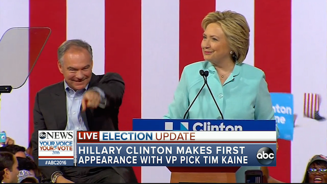 thehill's tweet photo. WATCH LIVE: Clinton: "Behind that smile, Tim has a backbone of steel. Just ask the NRA." https://t.co/aGla9Jr7GH https://t.co/3siFl1CJ8T