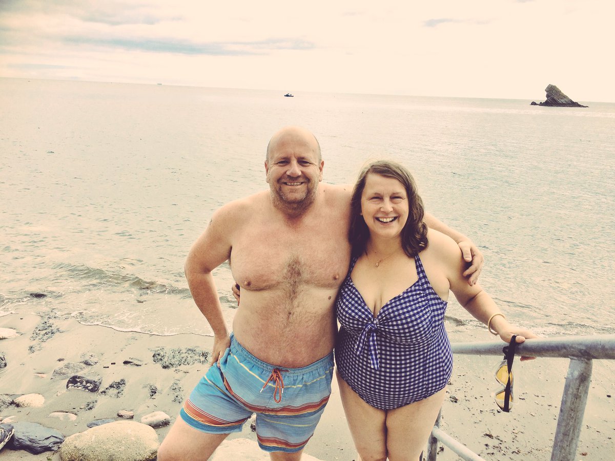 sophiepierce's tweet photo. .@m_newbury and I before our swim to Shag Rock (behind) in Torquay - it was lovely @Night__Swim @wildwomanswims1 https://t.co/Thn5UAeZid