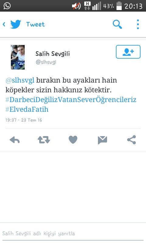 Arkadaşlar şikayet edelim, savunduğumuz düşünceyi baltalıyor arkadaş! @slhsvgl #DarbeciDeğilizVatanSeverÖğrencileriz