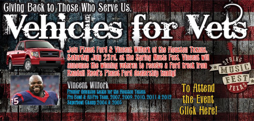 PlanetFord59's tweet photo. Today is the day! Vincent Wilfork presents the #PlanetFord F-150 to a deserving vet at #SpringTexasMusicFest! https://t.co/9ogoTEHkMj