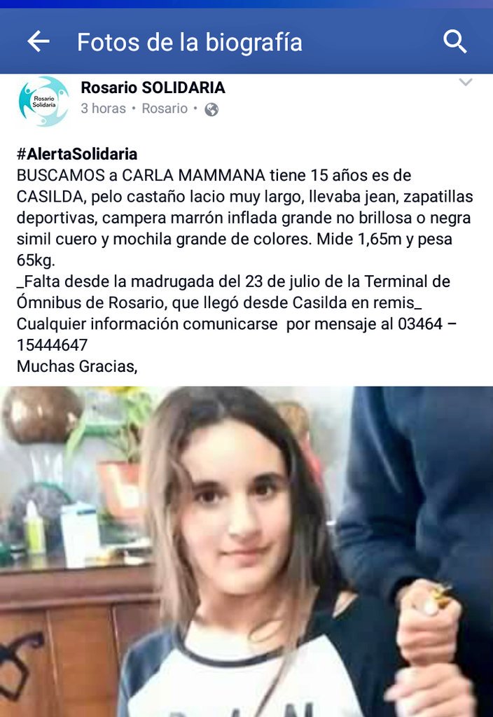#AlertaSolidaria Buscamos a Carla Mammana, 15años de #Casilda, pcia Santa Fe. Info 03464-15444647. Gracias,