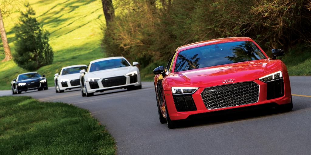 Audi's tweet photo. No one complains when this motorcade stops traffic. #WantAnR8 https://t.co/SGS2W4EvFT