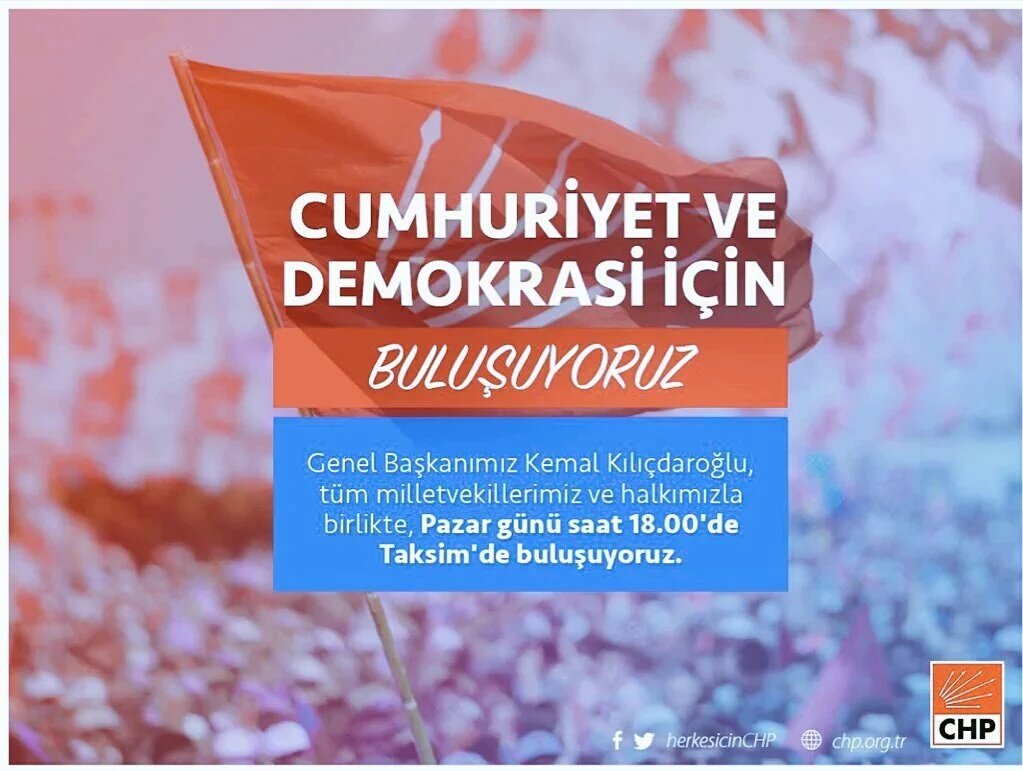 Atamizin kurdugu Cumhuriyet ve Demokrasi icin Taksim'de bulusuyoruz. #DarbeyeDiktayaNokta
