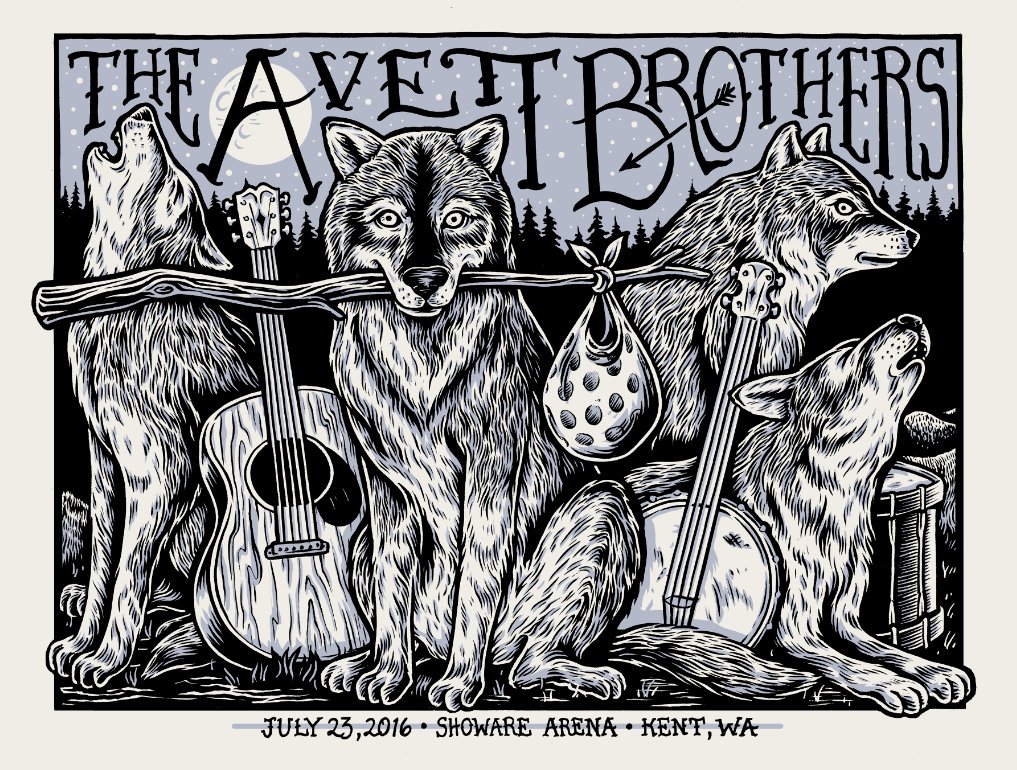 theavettbros's tweet photo. Poster for tonight's show at  @ShoWareCenter is by Chad Eaton aka TIMBER! https://t.co/fXSPdWblR7