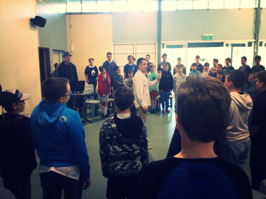 MusicIona's tweet photo. The amazing Peter Ingram has arrived and is taking the boys through some intense vocal gymnastics! #nopokemongohere https://t.co/K7Q4Dx2QGJ