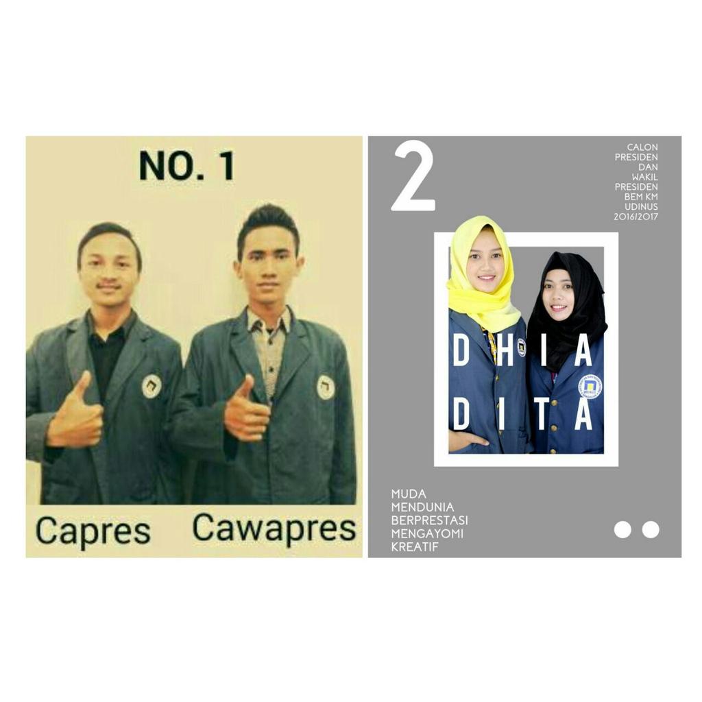 Ini dia  capres &amp;cawapres no 1 Dani(FT) &amp; Eki(FIK) ,dan capres &amp;cawapres no 2 Dhia (FIK) &amp; Dita(FEB). (1/2)