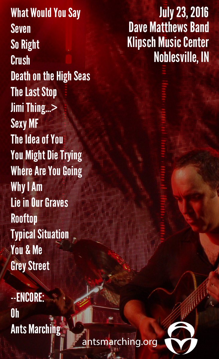 antsmarching's tweet photo. Latest DMB Show: 7/23 - Klipsch Music Center, Noblesville, IN https://t.co/W1DZLzaevG https://t.co/CUVjSqIAFp