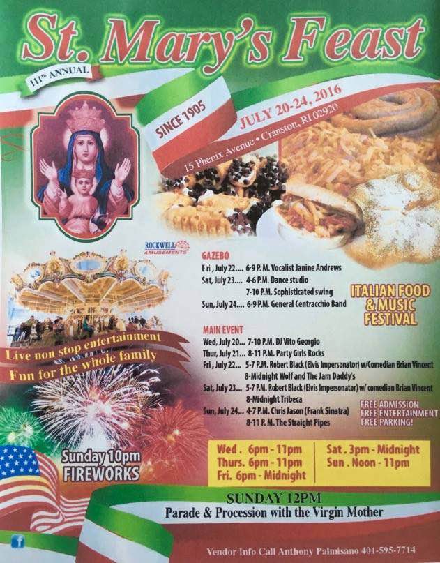 wpri12's tweet photo. Going to the St. Mary's Feast in Cranston? Parade at Noon. Fireworks at 10pm. https://t.co/BmuDNq39cj