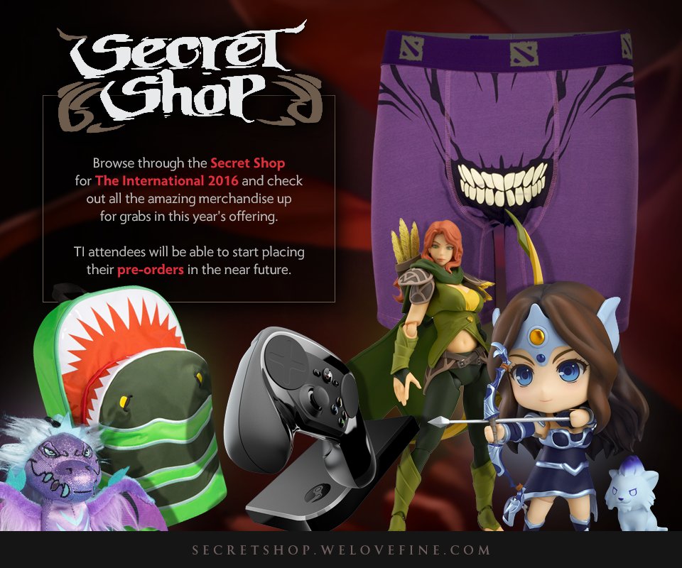 wykrhm's tweet photo. #TI6 Secret Shop. Check out the merchandise now. Pre-orders open in the near future. https://t.co/5lfogz0jRr https://t.co/q4MCikLP0Z