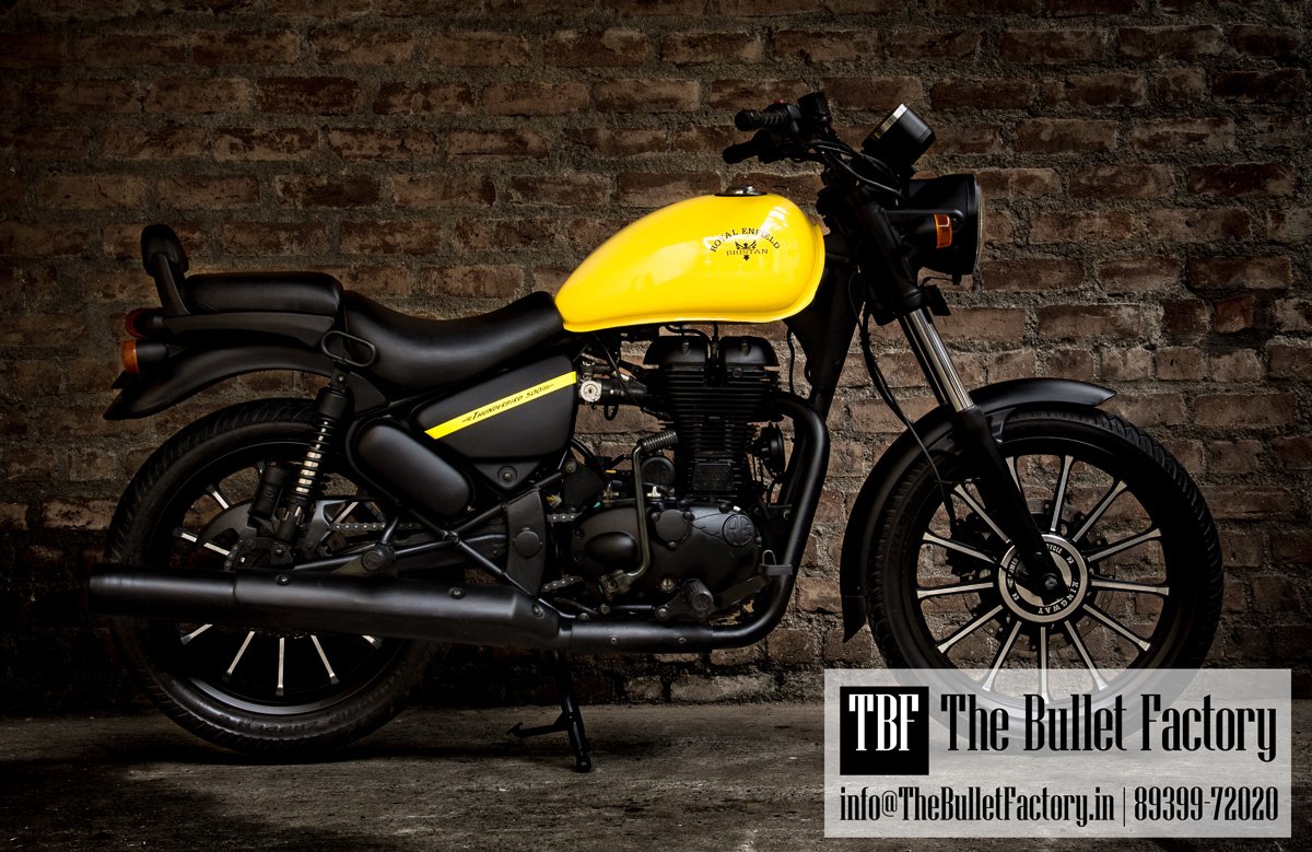 bullet_factory's tweet photo. We just shared more pix on FB. Check out this yellow and blacked-out #RE #Thunderbird 500. #TBF #TheBulletFactory https://t.co/Y6q9Wyrdwn