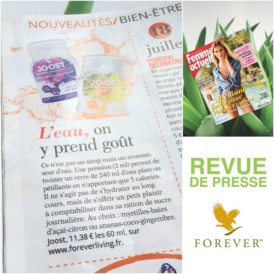 planetaloe's tweet photo. Femme Actuelle parle de "Joost", notre  produit qui ajoute du plaisir à votre eau 
#presse #media https://t.co/cPI8Ue7bbq