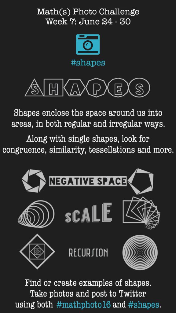 mathphoto16's tweet image. Get into shape(s)! 

Time for the Week 7 #mathphoto16 challenge.

This can be as simple or complex as you wish. 😃