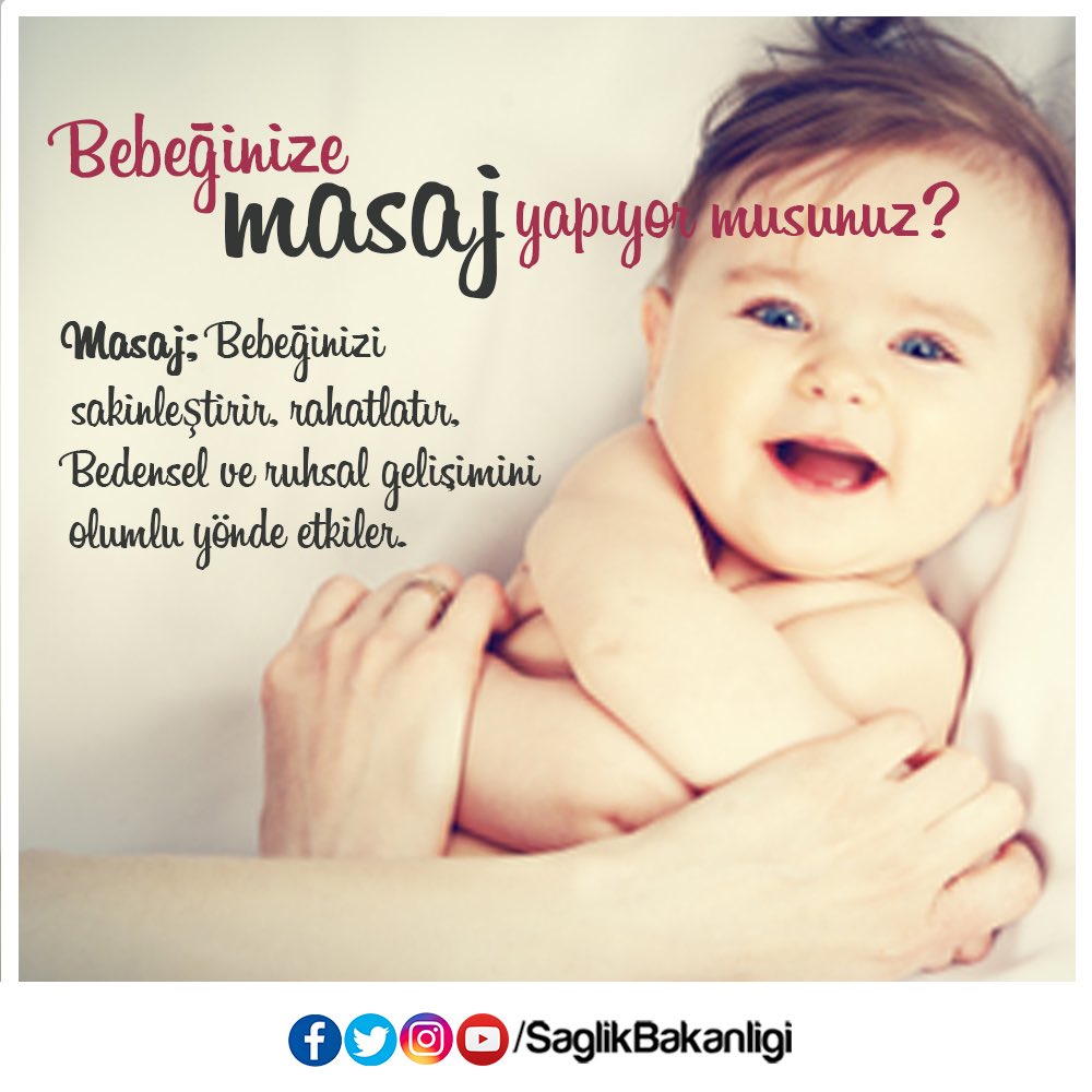 saglikbakanligi's tweet photo. Masaj; bebeğinizi sakinleştirir, rahatlatır, bedensel ve ruhsal gelişimini olumlu yönde etkiler. https://t.co/602UVFWuw2