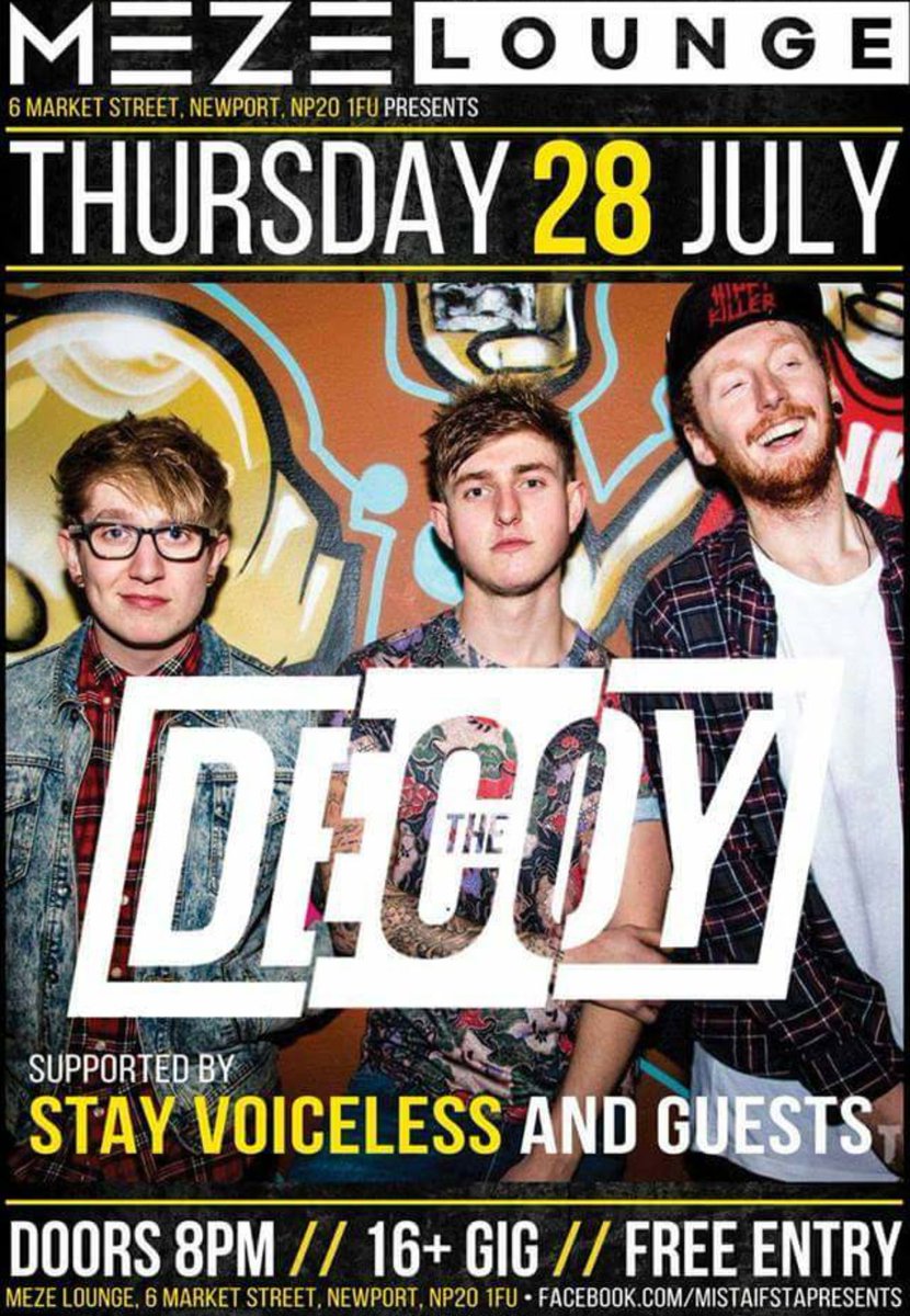 StayVoiceless's tweet photo. This is on Thursday @MezeLounge with @TheDecoyUk you should go. #stayvoiceless #thedecoy #mezelounge #newport https://t.co/AeG6MrHRM6