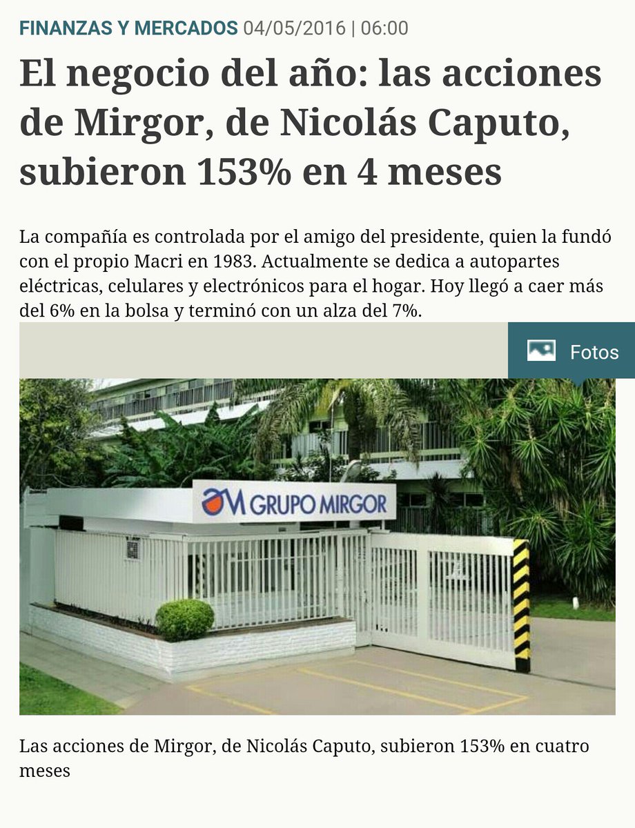 EdgardoRovira's tweet photo. Con Macri en el gobierno, su socio y amigo Caputo gana millones en contratos del Estado que hacen subir sus acciones https://t.co/Rx62dhveXa