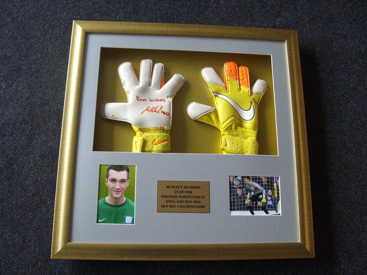 MadfishSport's tweet photo. #matthudson signed goalie gloves with photos and plaque #sportsmemorabiliaframing #goaliegloves #bespoke https://t.co/b7uU8fAHSc